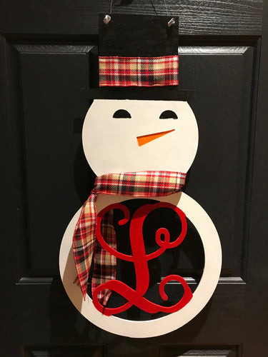 Monogramed Snowman with Face Door Hanger
